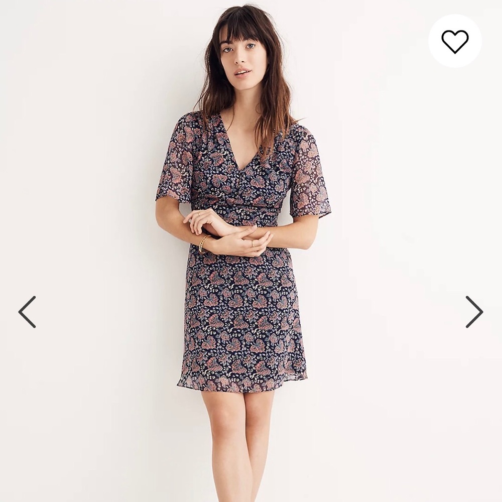 MADEWELL Orchard Flutter-Sleeve Dress in Fan Floral Mix- worn once